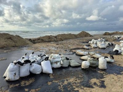 Собранный на побережье мазут. Фото: t.me/piterach Собранный на побережье мазут. Фото: t.me/piterach